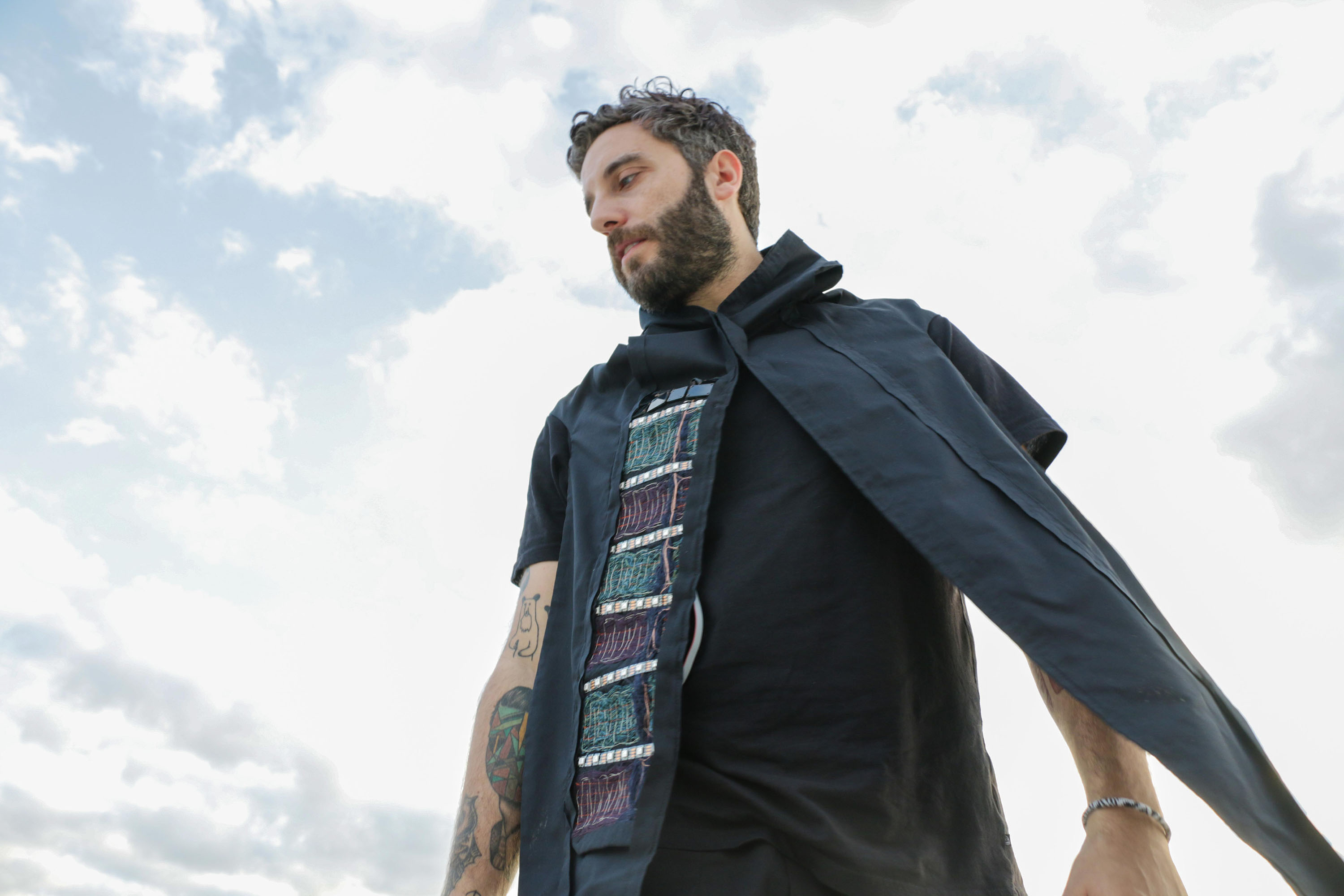 Italian artist Rhó performs with a wearable tech musical garment called "The Hood", developed at Georgia Tech.