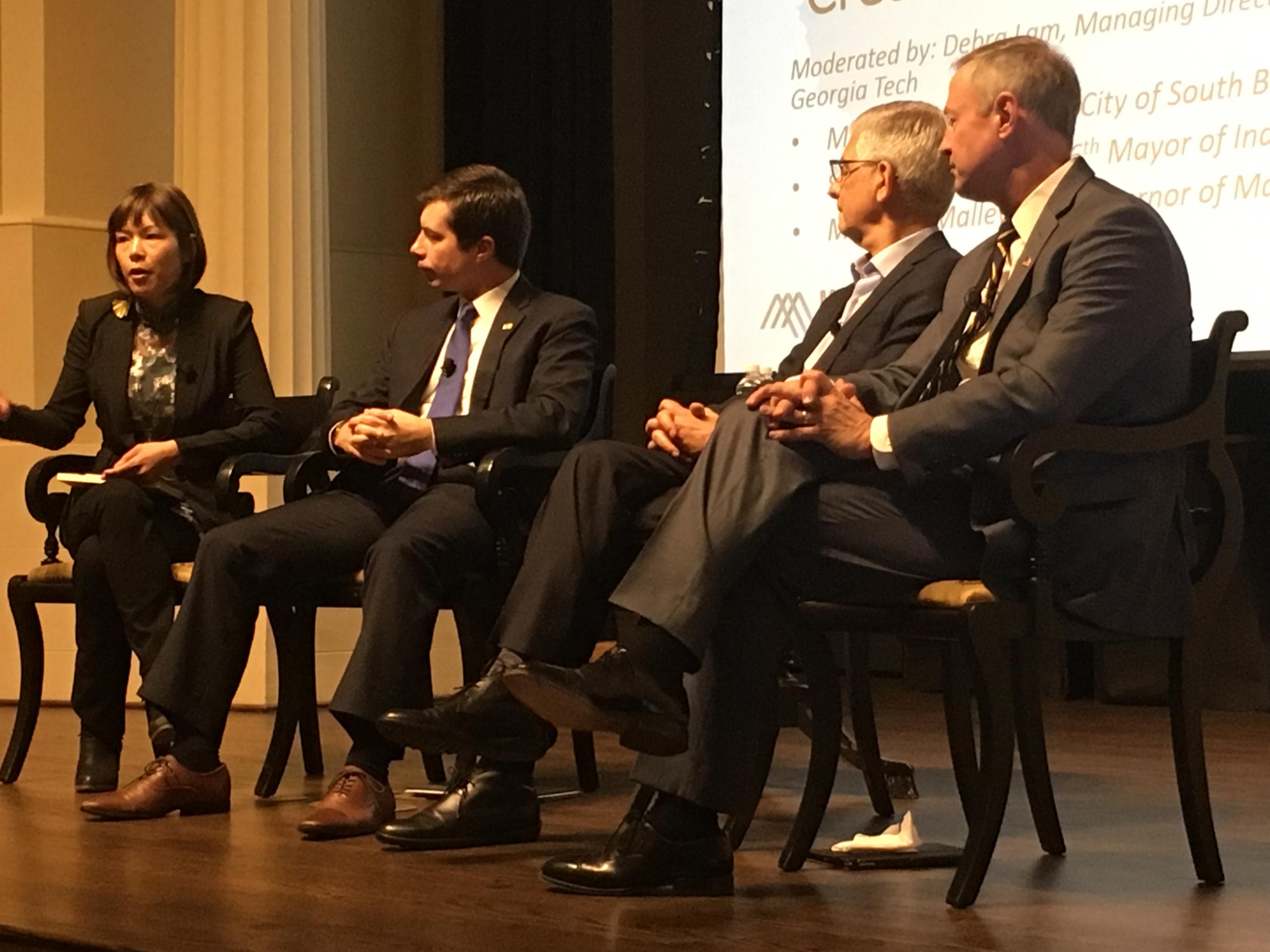 Left to right: SCII Managing Director, Debra Lam, South Bend, IN Mayor, Pete Buttigieg, former Governor of Maryland, Martin O’Malley, and former Mayor of Indianapolis, Stephen Goldsmith